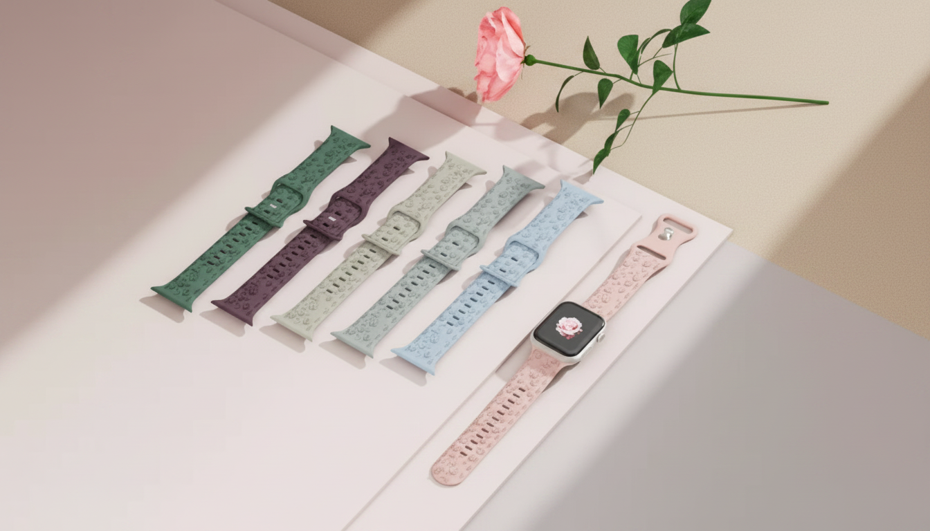 Floral Engraved Silicone Apple Watch Band: Comfy & Cute